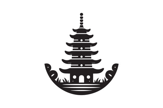 recommend clip art: Japanese pagoda vector clip art silhouette illustration in white background