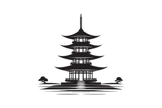recommend clip art: Japanese pagoda vector clip art silhouette illustration in white background