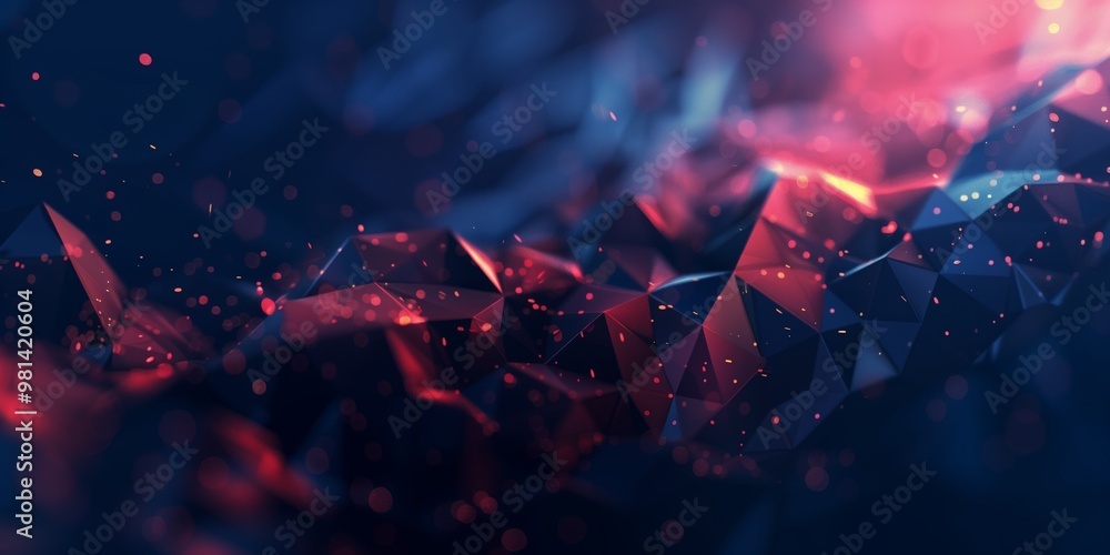 Poster abstract background with polygonal elements and dark backdrop with bright light accent, minimalistic