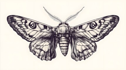 Hand-drawn, detailed artwork of a death moth image

