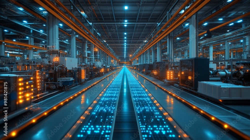 Aufkleber advanced logistics hub in operation with automated processes and vibrant lighting