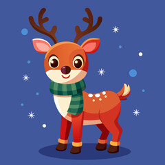 reindeer with santa hat and christmas tree