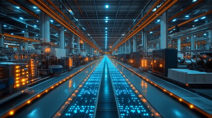 Fototapeta premium Advanced logistics hub in operation with automated processes and vibrant lighting