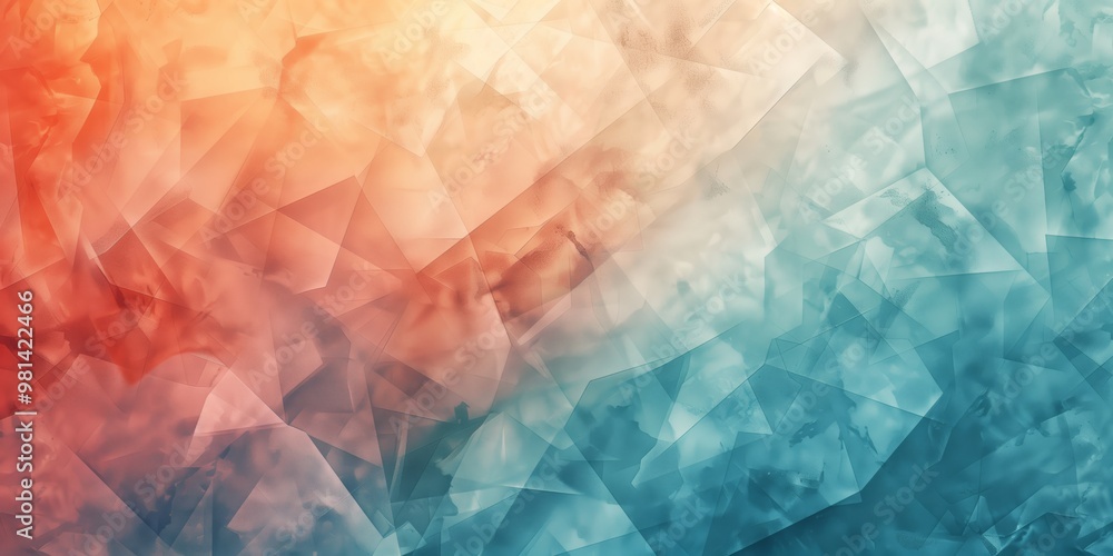 Poster abstract background with polygonal elements and watercolor textures with light colors, minimalistic 