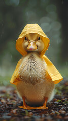 Photorealistic Duckling in Yellow Rain Gear [created with generative AI technology]