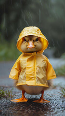 Photorealistic Duckling in Yellow Rain Gear [created with generative AI technology]