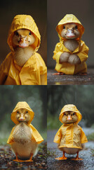 Photorealistic Duckling in Yellow Rain Gear [created with generative AI technology]