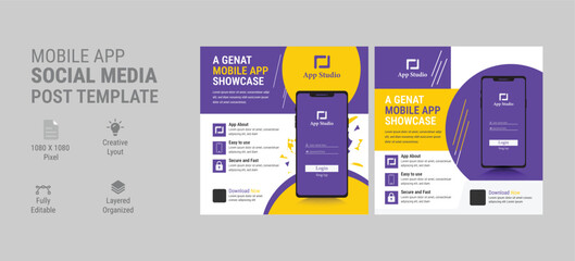 Mobile apps promotion social media post and web banner template. Mobile app promotion flyer brochure cover template