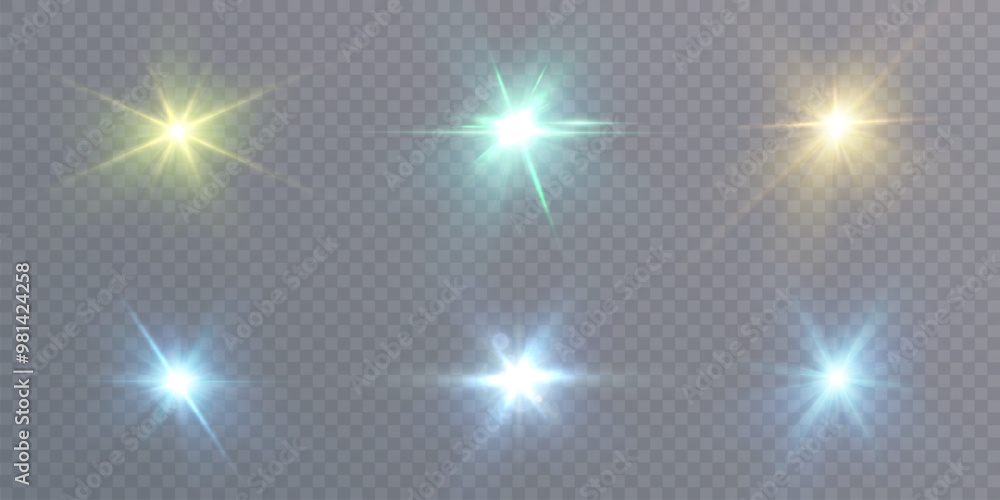 Poster set of light lens flare effects. glow effect for web design. bright lens flares with shimmering high