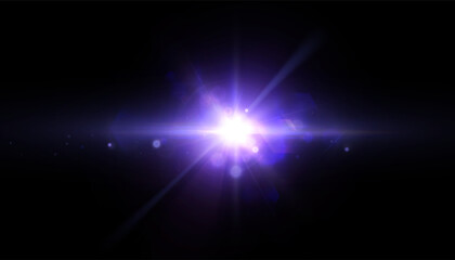 Purple glowing light effect. Sun flare. Glow effect for web design. Star bursts with shimmering glare. Beautiful shimmering glare light effect. Vector 10 EPS