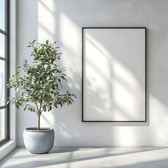Modern Indoor Plant and Empty Frame in Bright Room