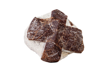 Staurolite mineral stone on a white background close up.