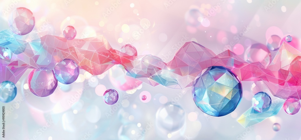 Aufkleber abstract background with polygonal elements and colorful bubbles on light background, minimalistic c