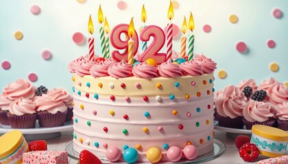 Isolated Traditional Birthday Cake on Transparent Background for Festive Celebrations at Age 92