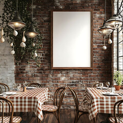 Cozy Restaurant Interior with Blank Canvas for Artwork
