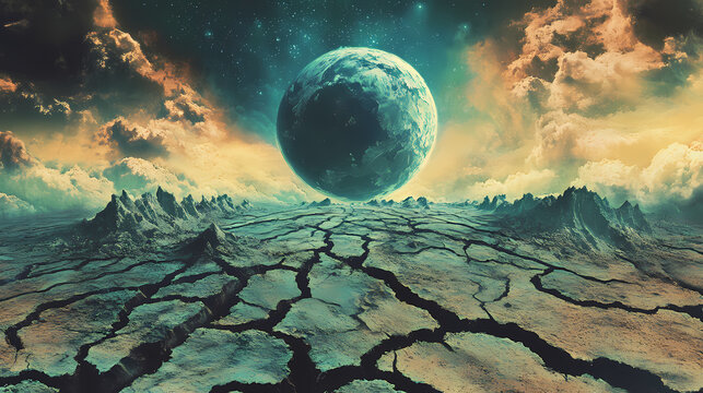 Fracturing earth a symbolic representation of dimensional transformation. Cracked Earth. Illustration