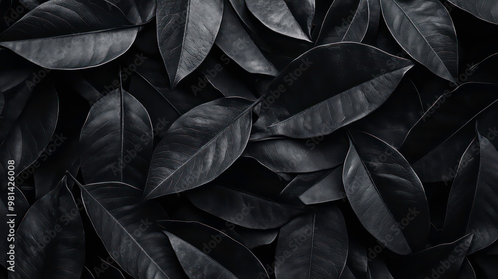 Poster a close-up image of dark green leaves with visible veins. the leaves are arranged in a random patter