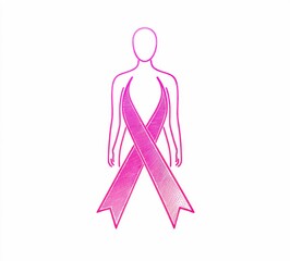 Woman silhouette showing pink ribbon supporting breast cancer awareness