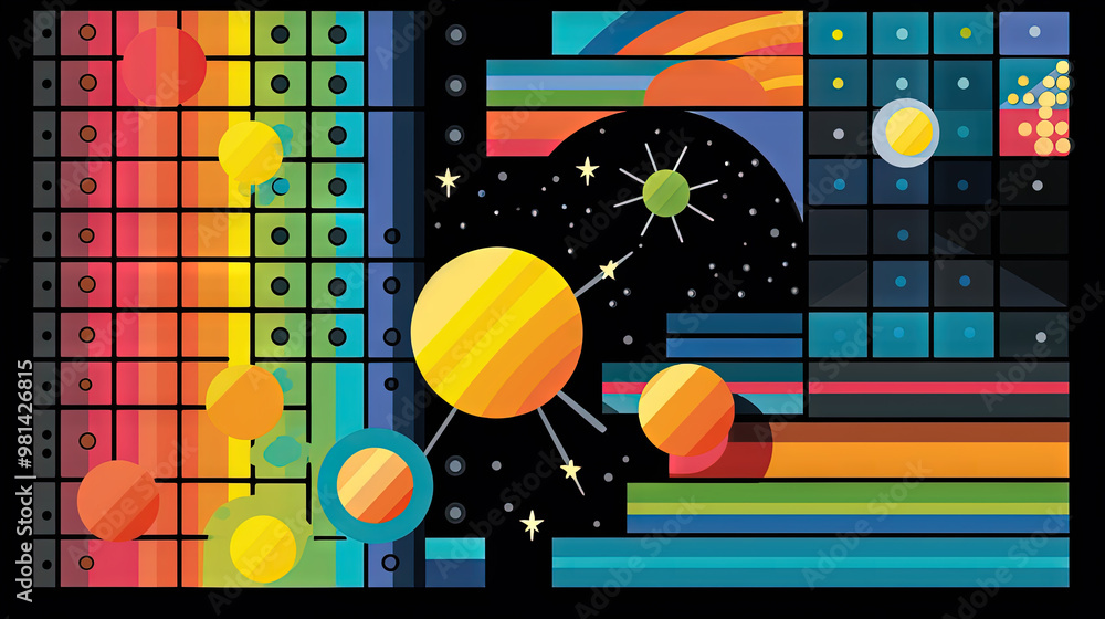 Poster abstract background with geometric shapes in retro minimalistic style with bright colors