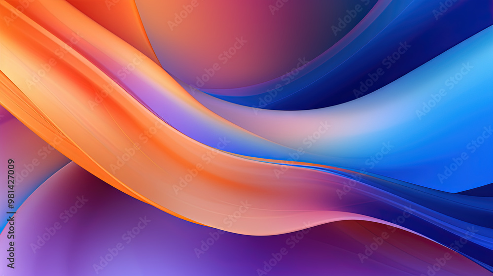 Poster vibrant abstract blue and purple waveform with fluid motion and colorful gradients