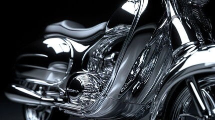 a chrome scooter, with highly clear texture, close-up, beautiful aesthetics