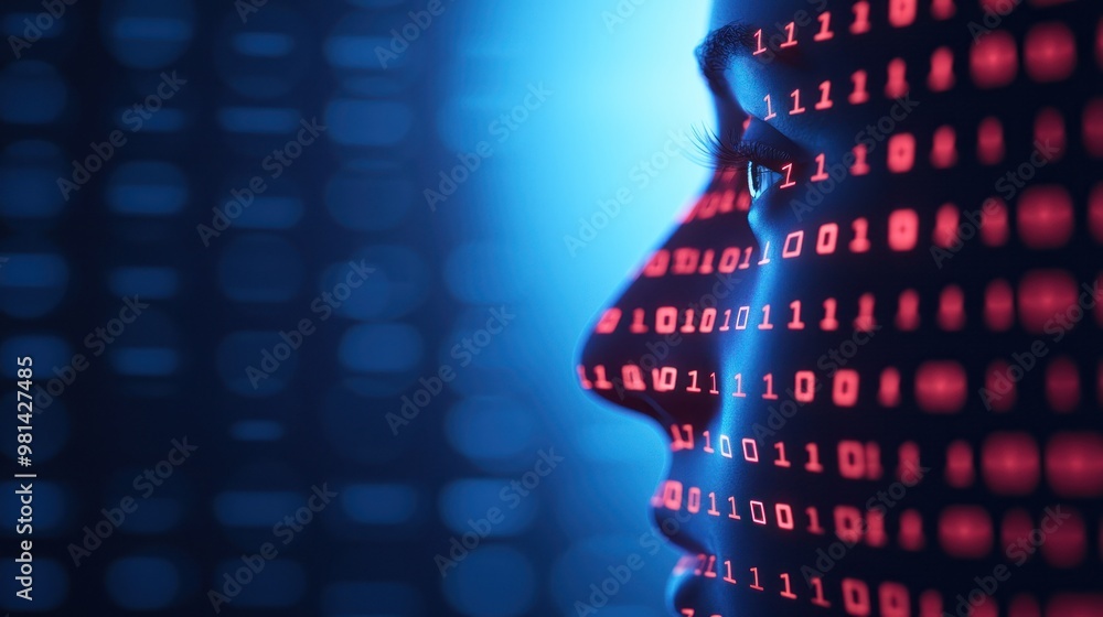 Aufkleber a digital abstract portrait featuring binary code overlays, representing technology, data, and innov