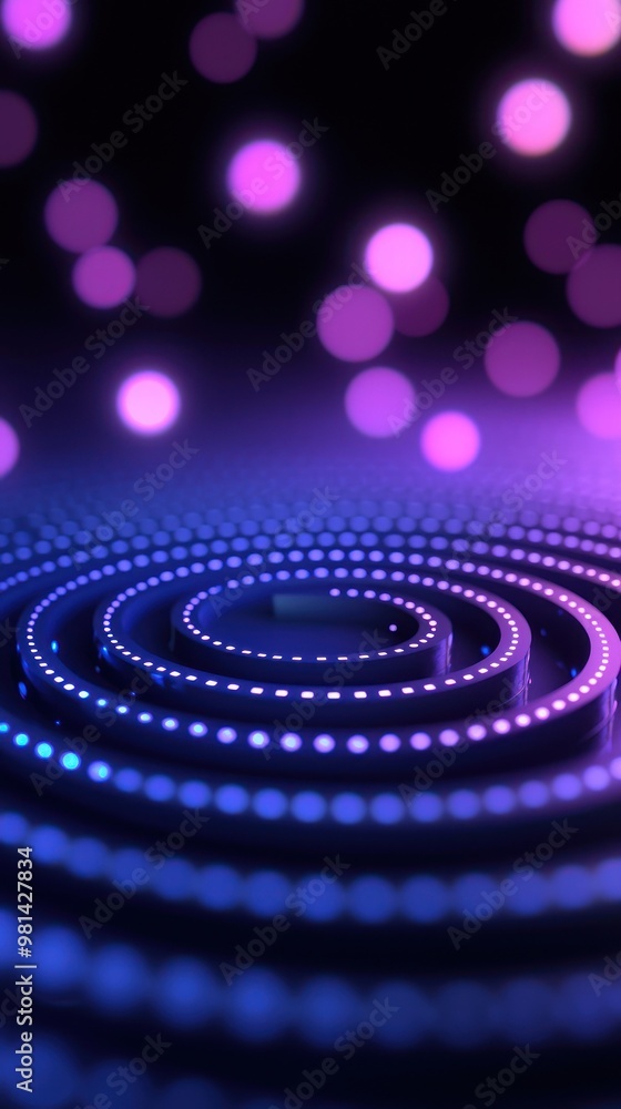 Poster a mesmerizing abstract background featuring glowing concentric circles and vibrant bokeh lights in s