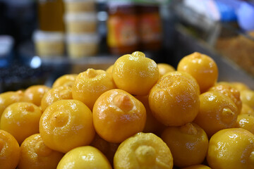 Candied lemons. Close-up shot. Agadir, Morocco, in the bazaar called Souk El Had.