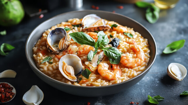 This is a tasty seafood risotto, a classic Italian dish.