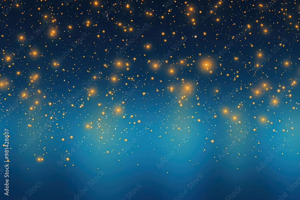 Poster Blue background with silver and gold snowflake particles and blurred bokeh sparkles