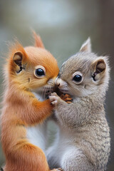 Fototapeta premium Baby animals interacting with each other