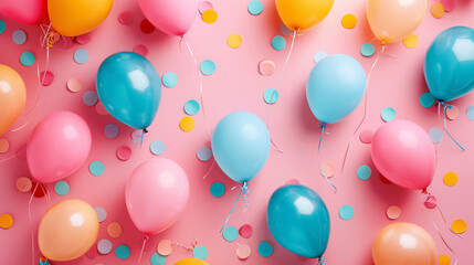 Many balloons on a color background.