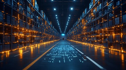 Enhancing safety through AI technology in a vibrant data center environment at night