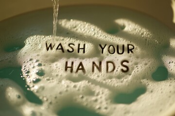Handwashing Directive on Soapy Foam Surface