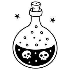 Glowing Potion Bottle with Floating Skulls Vector Art