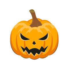 Jack O' Lantern design. Halloween pumpkin character. Orange pumpkin with spooky smile for 31 October holiday. Vector illustration.