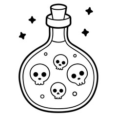 Glowing Potion Bottle with Floating Skulls Vector Art