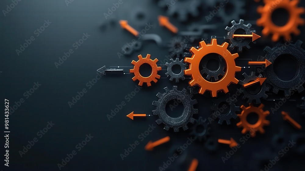 Wall mural gears spinning in harmony with digital arrows, representing smooth workflow integration in business