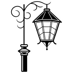 Vintage Flickering Street Lamp with Spider Webs and Eerie Glow - Vector Art