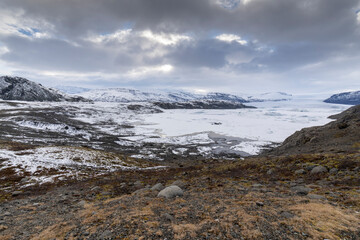 Obraz premium Hoffellsjokull glacier in the South of Iceland sunset landscape