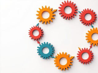 A circular flow of gears and arrows, symbolizing continuous workflow optimization and process integration