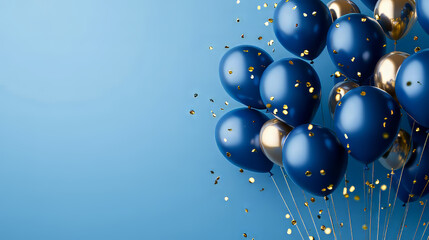 A blue balloon background with a banner perfect for a grand opening celebration. It's a luxurious and rich design, ideal for a special announcement.