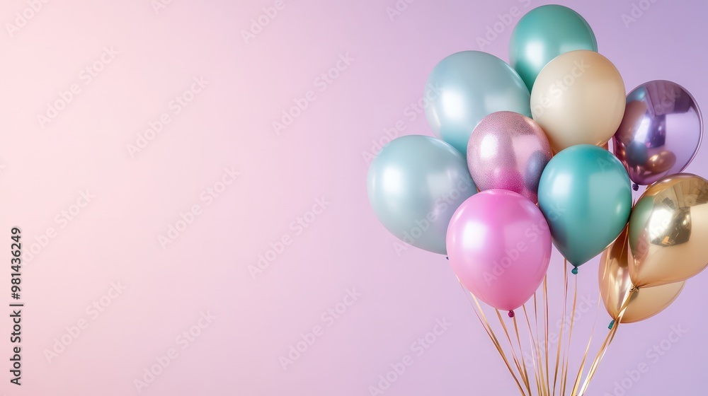 Poster a bunch of colorful balloons are floating in the air. the balloons are in various colors, including 