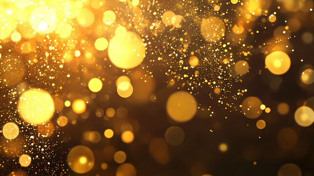 Gold blurry defocused sparcle glitter gold bokeh background wallpaper with copy space. Bokeh. Illustration