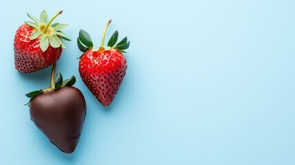 A tempting assortment of fresh strawberries with one elegantly dipped in rich chocolate