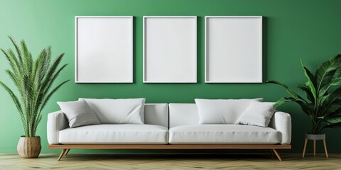Modern Living Room with Large Plant and White Couch