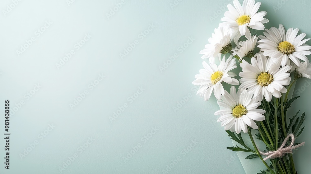 Poster a bouquet of white daisies is placed on a green background. the flowers are arranged in a way that t