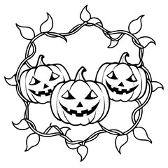 Sinister Carved Pumpkins Amid Twisted Vines - Vector Art