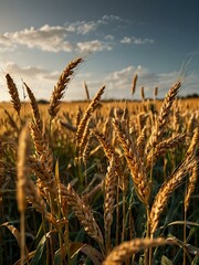 Golden wheat stalks swaying in a summer breeze.