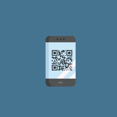 smartphone with barcode screen in flat vector design.